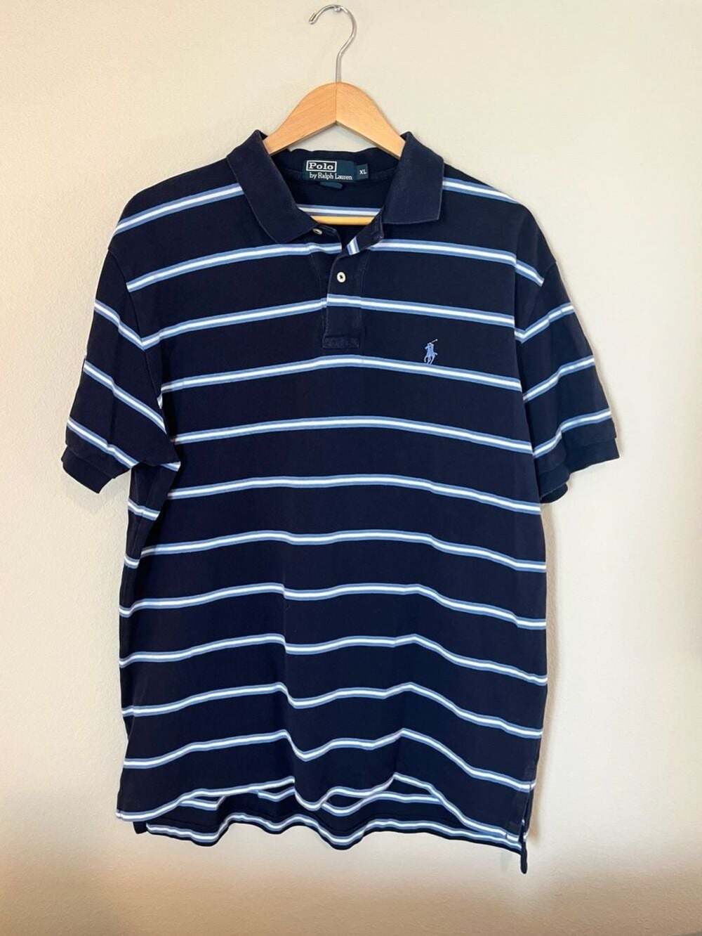 Polo Ralph Lauren, Striped Short Sleeve Polo, 100% Cotton, Preppy, Navy, XL